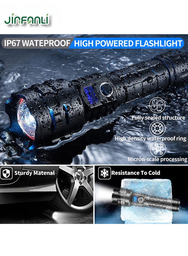 JINFANLI LED Flashlight, Super Bright Flashlight with LCD Display, Rechargeable, Military Grade Waterproof, Zoomable, Suitable for Camping - Image 5